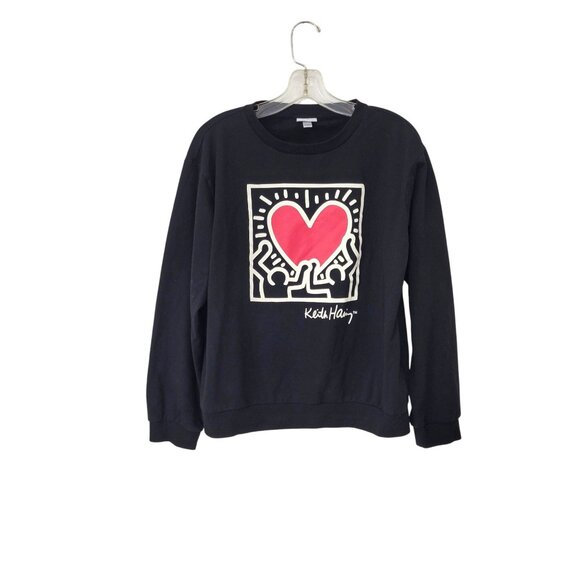 keith haring Tops - Keith Haring Black Long Sleeve Crewneck Sweatshirt With Red Heart Graphic L